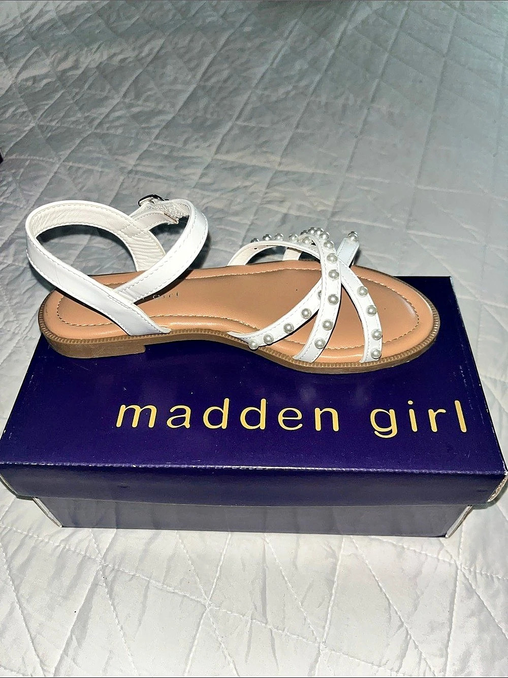 Madden Girl Studded Strappy Sandals in White & Brown Like New